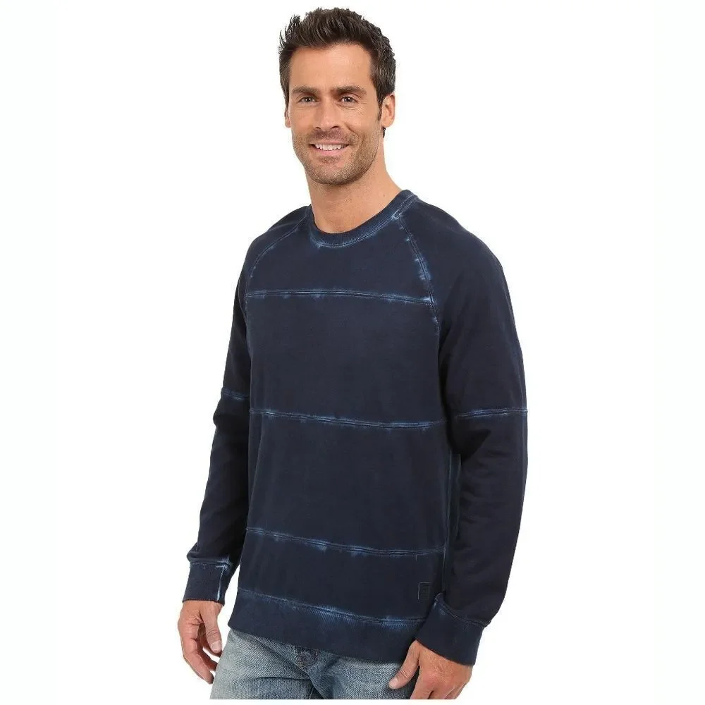 New! CALVIN KLEIN Men's Tie-Dye Print Stripe Sweater Sweatshirt Blue 100% Cotton